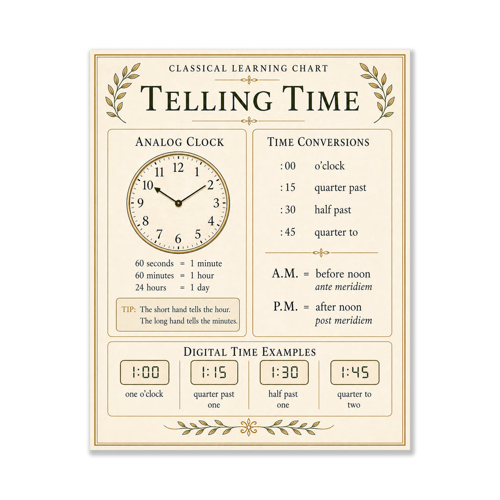 Telling Time Educational Chart
