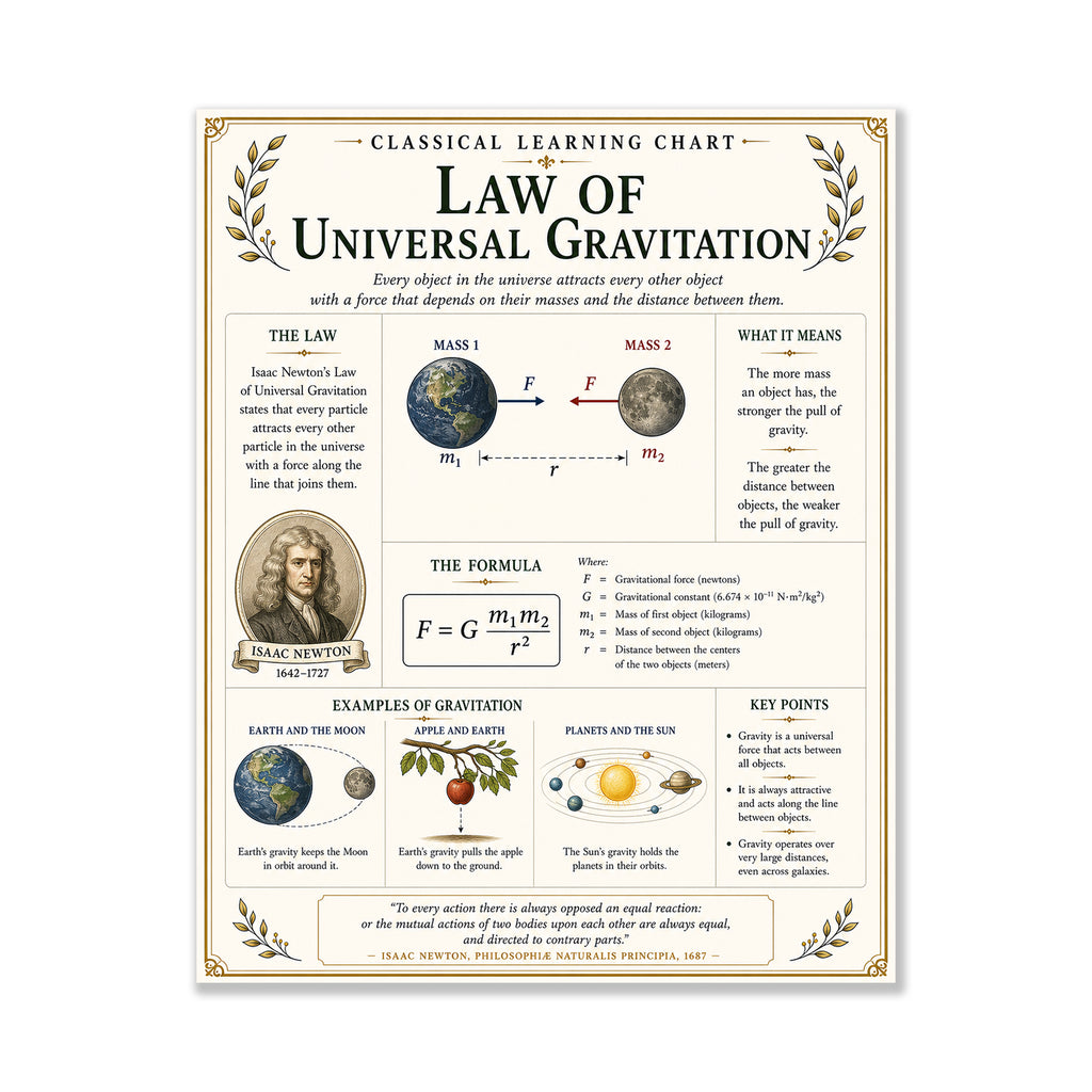 Law of Universal Gravitation Educational Chart
