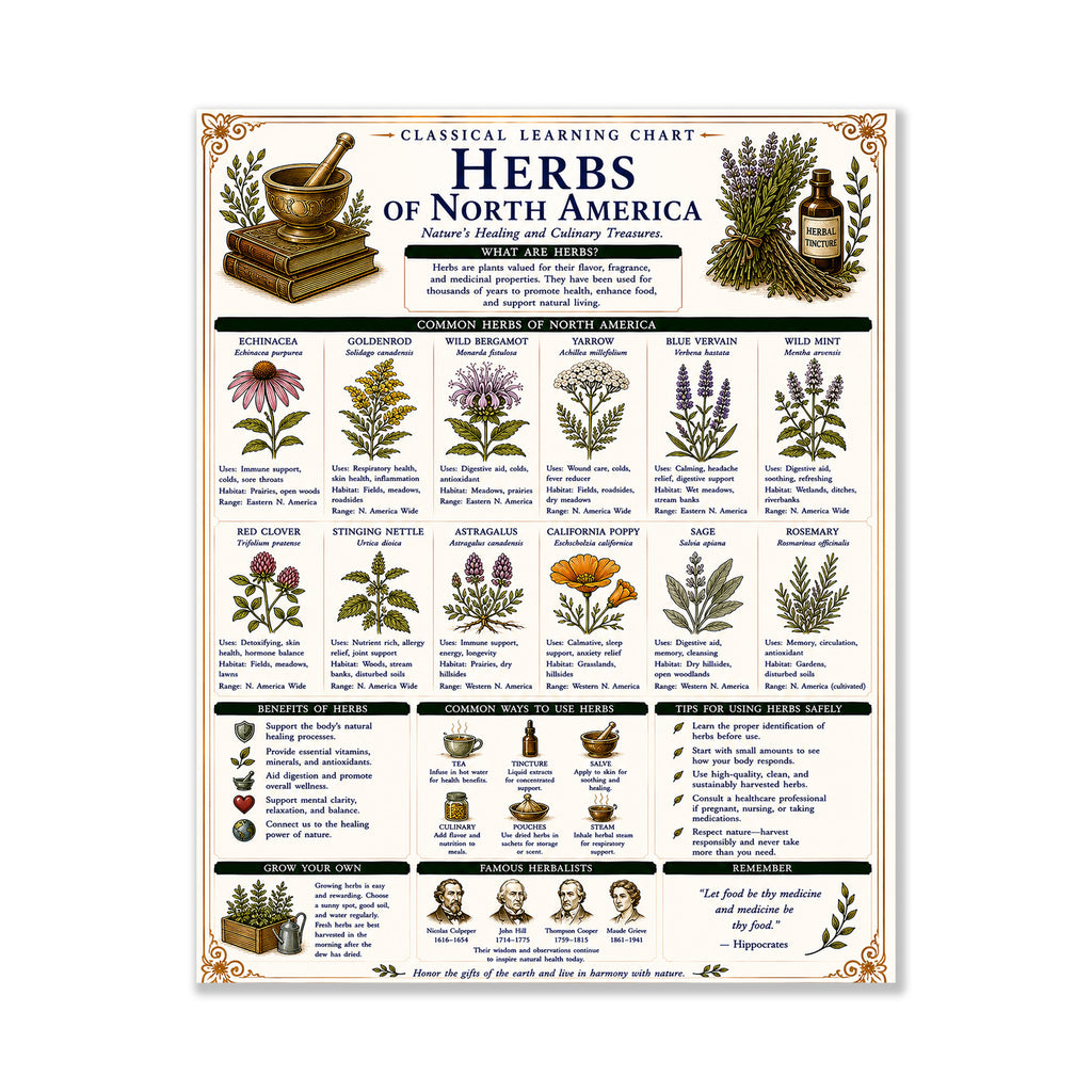 Herbs of North America Classical Learning Chart