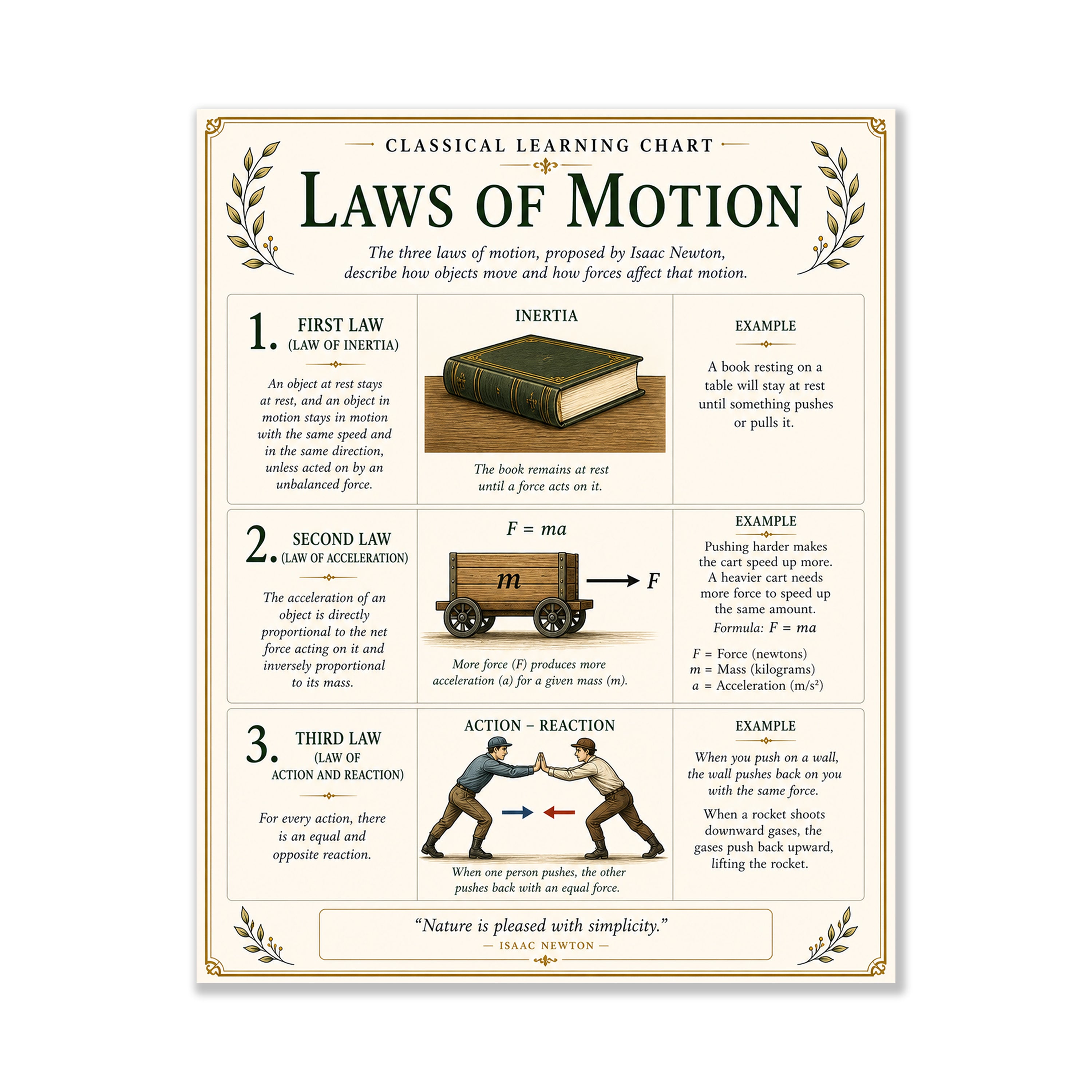 Laws of Motion Educational Chart