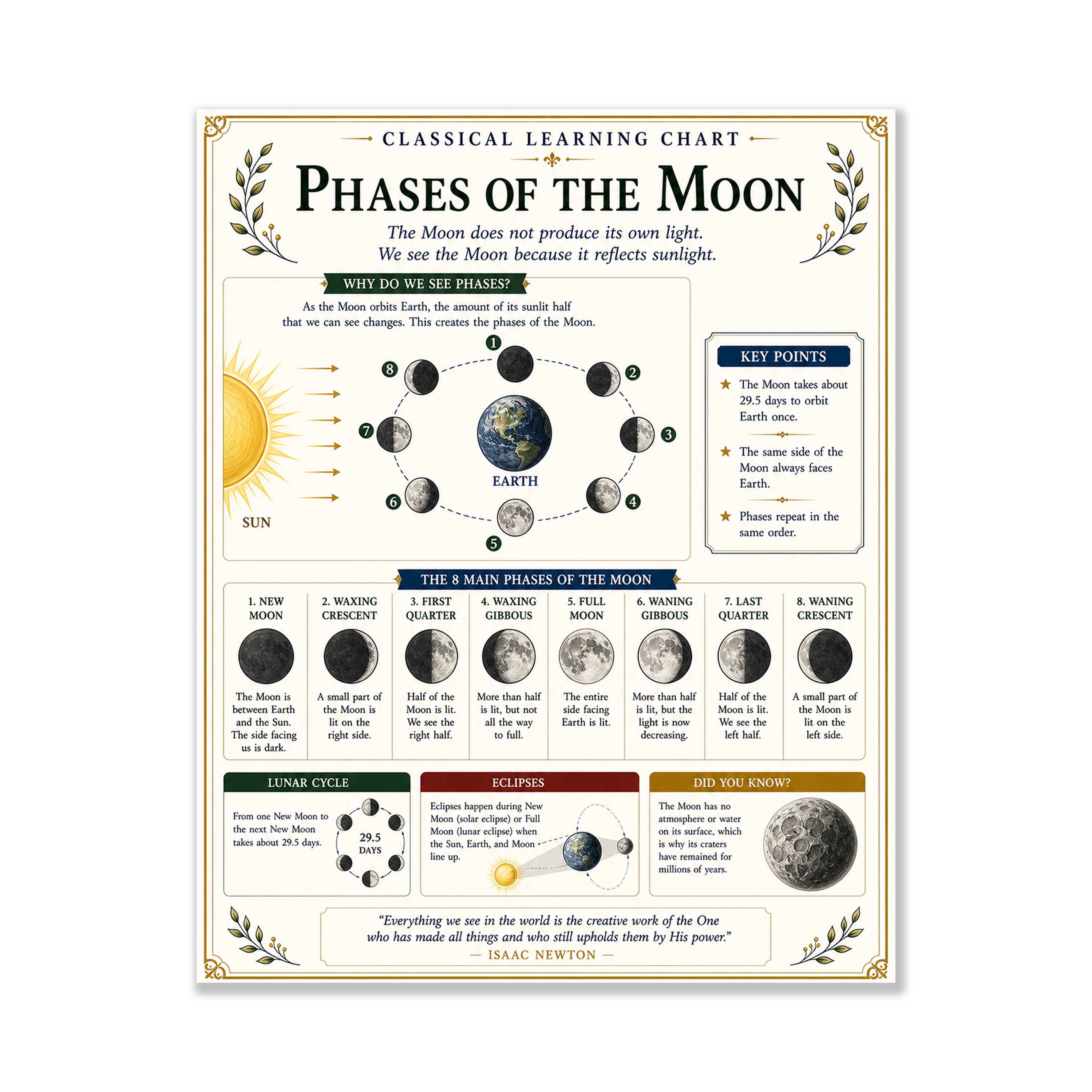 Phases of the Moon Educational Chart