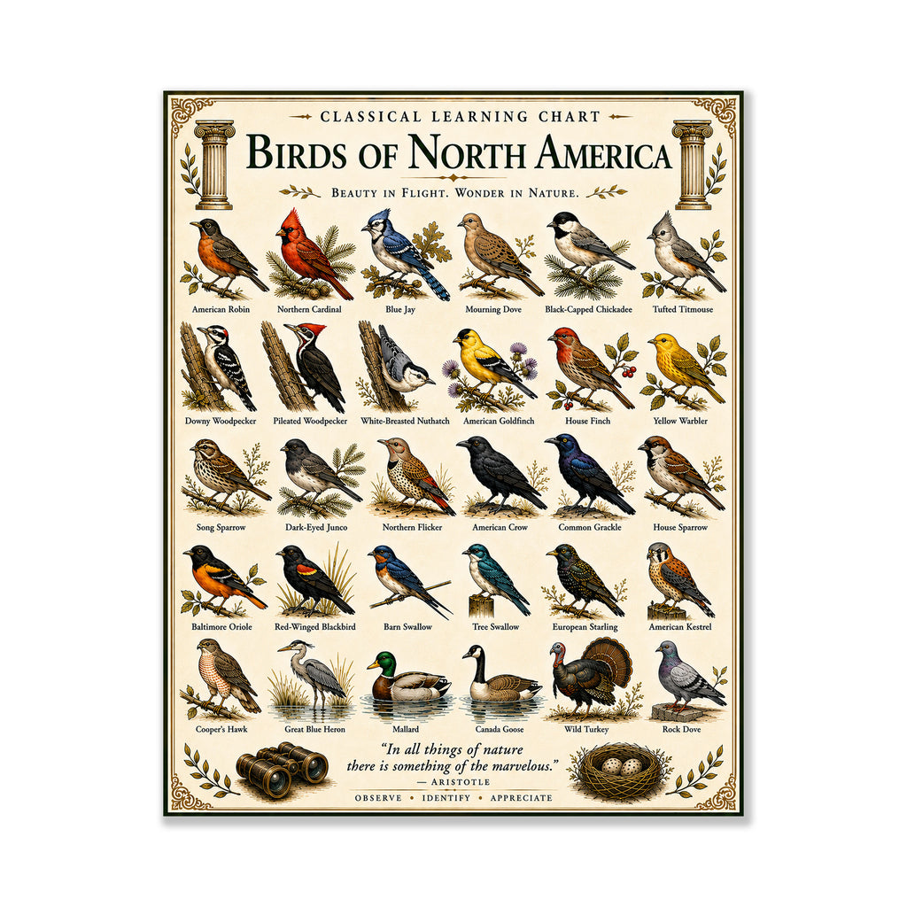 Birds of North America Educational Chart