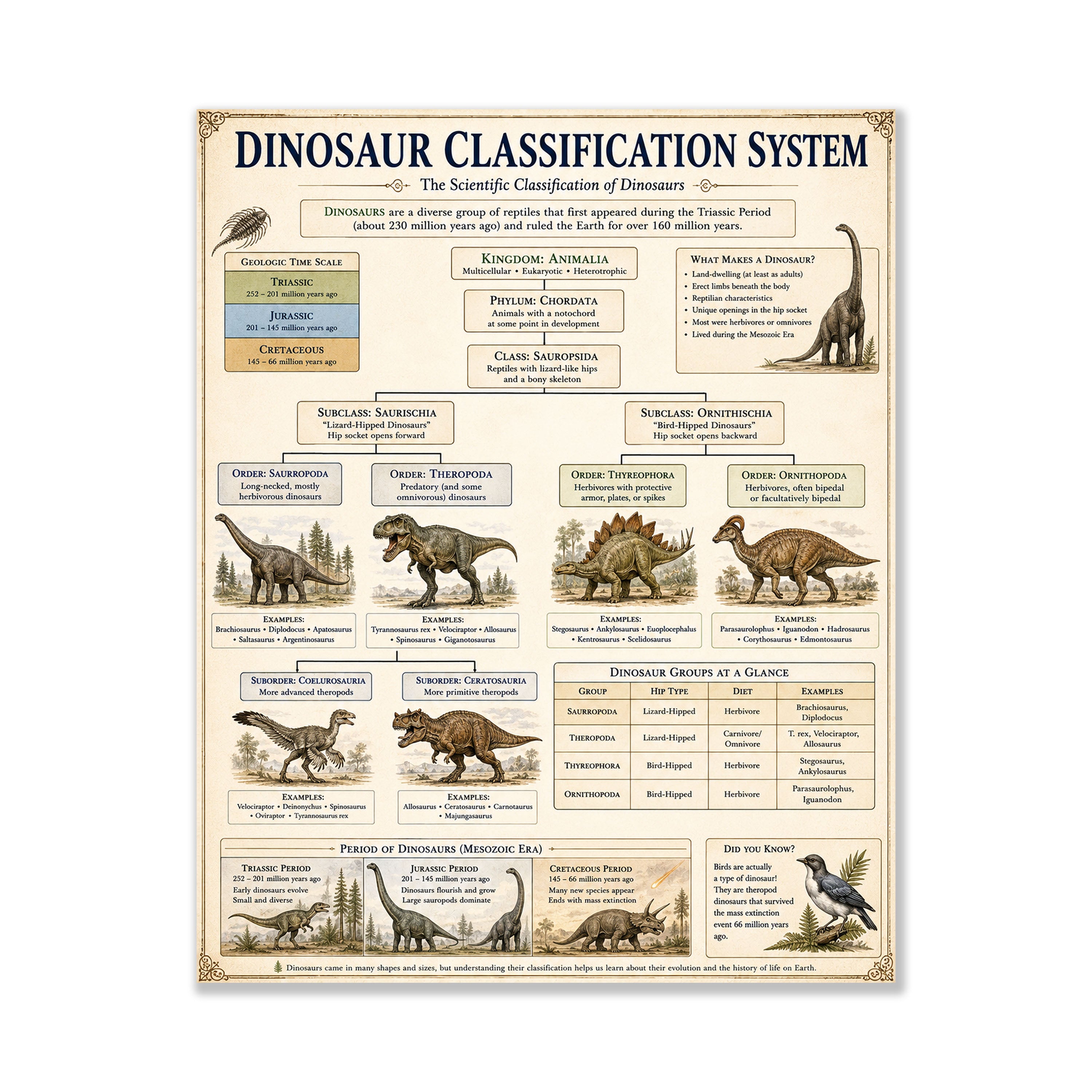 Dinosaur Classification System Classical Learning Chart