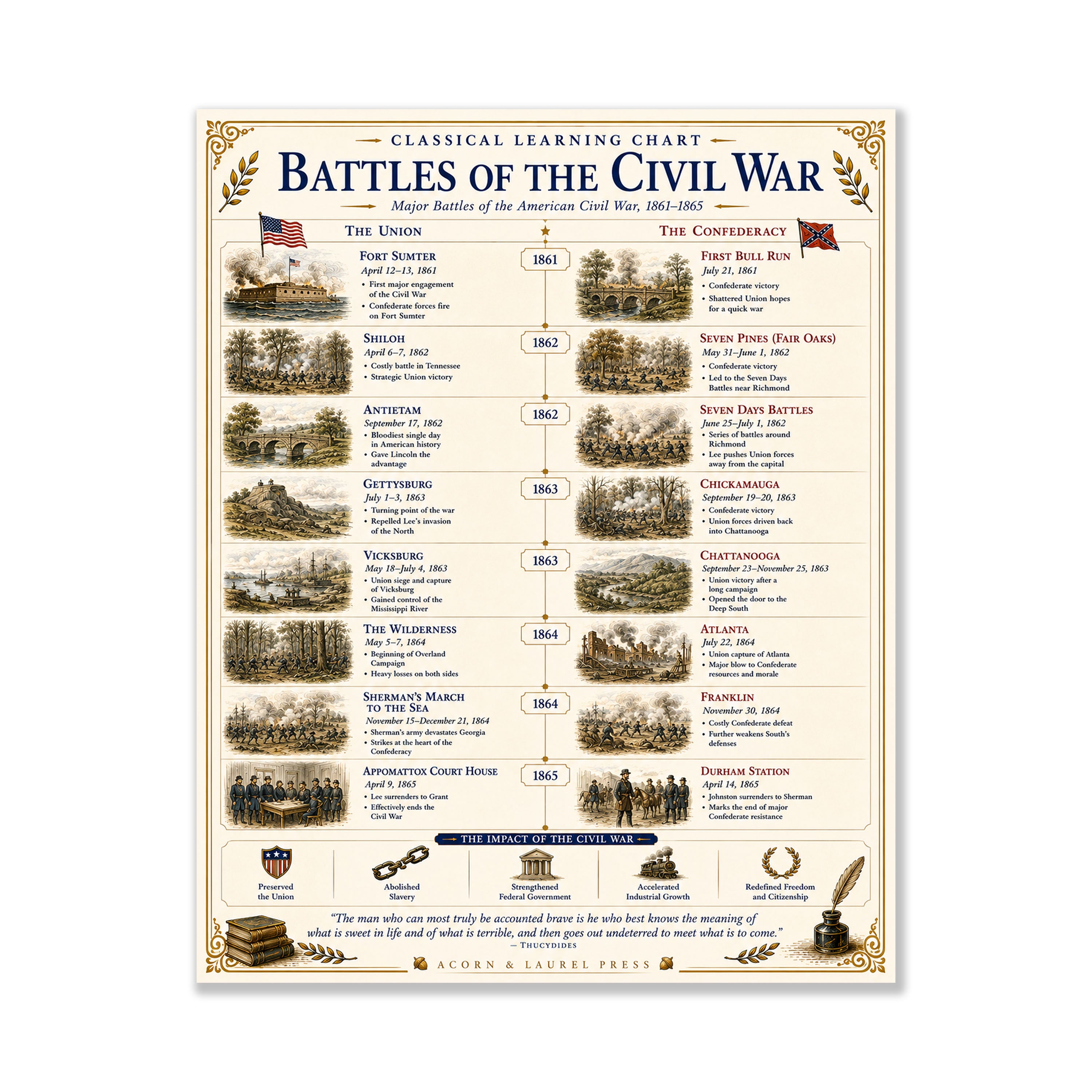 Battles of the Civil War Educational Chart