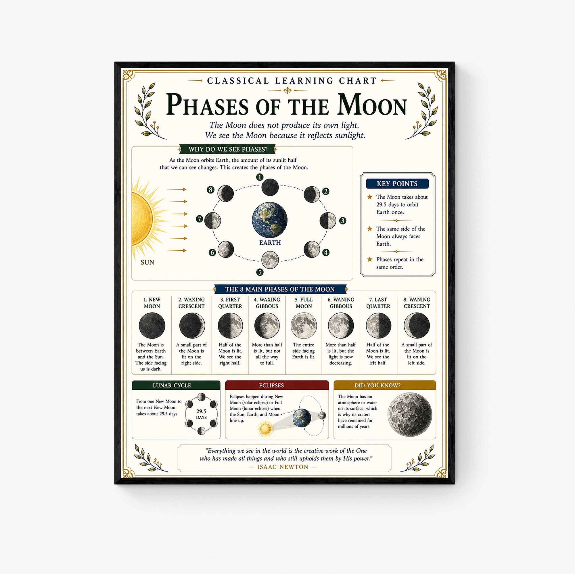 Phases of the Moon Educational Chart