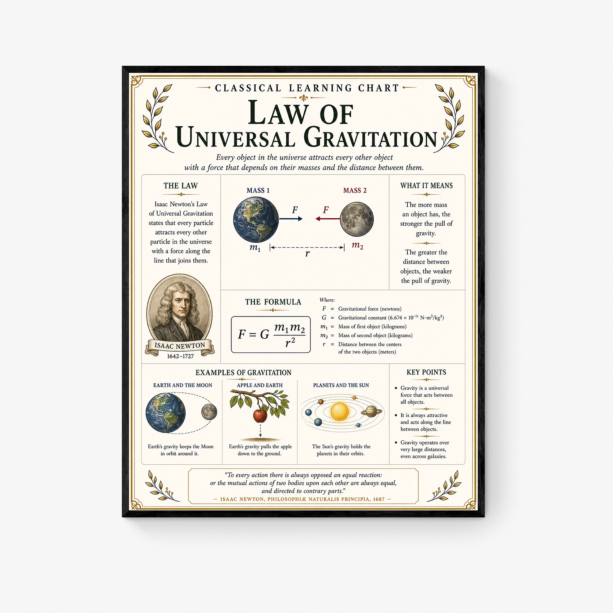 Law of Universal Gravitation Educational Chart