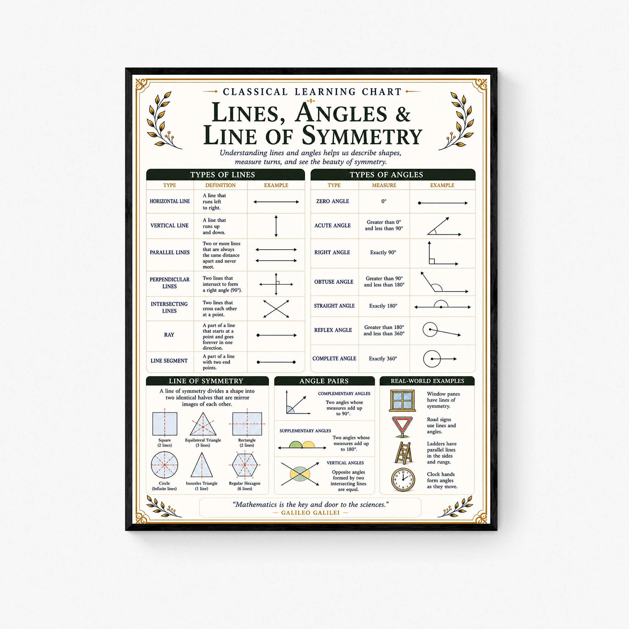 Lines, Angles & Line of Symmetry Educational Chart