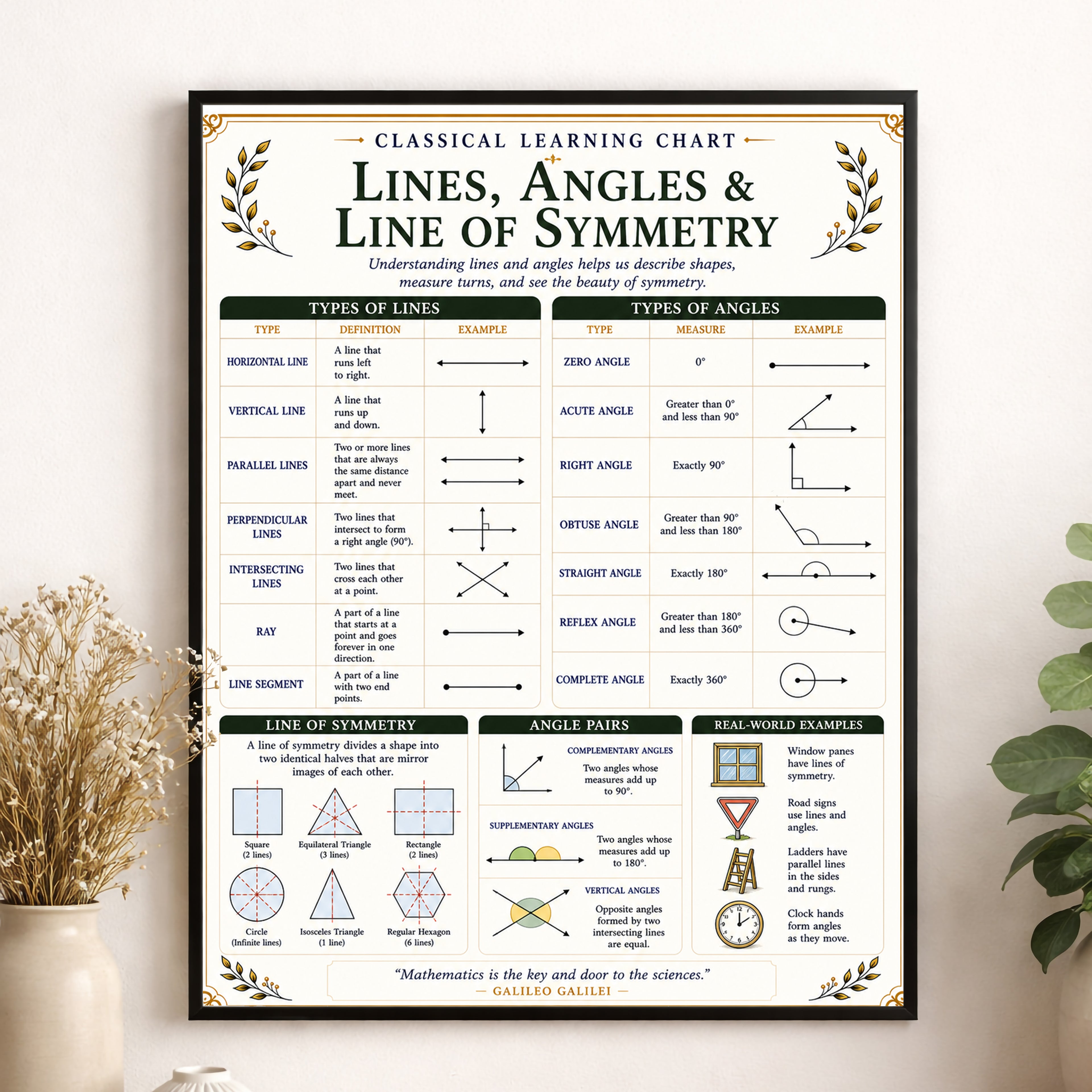Lines, Angles & Line of Symmetry Educational Chart