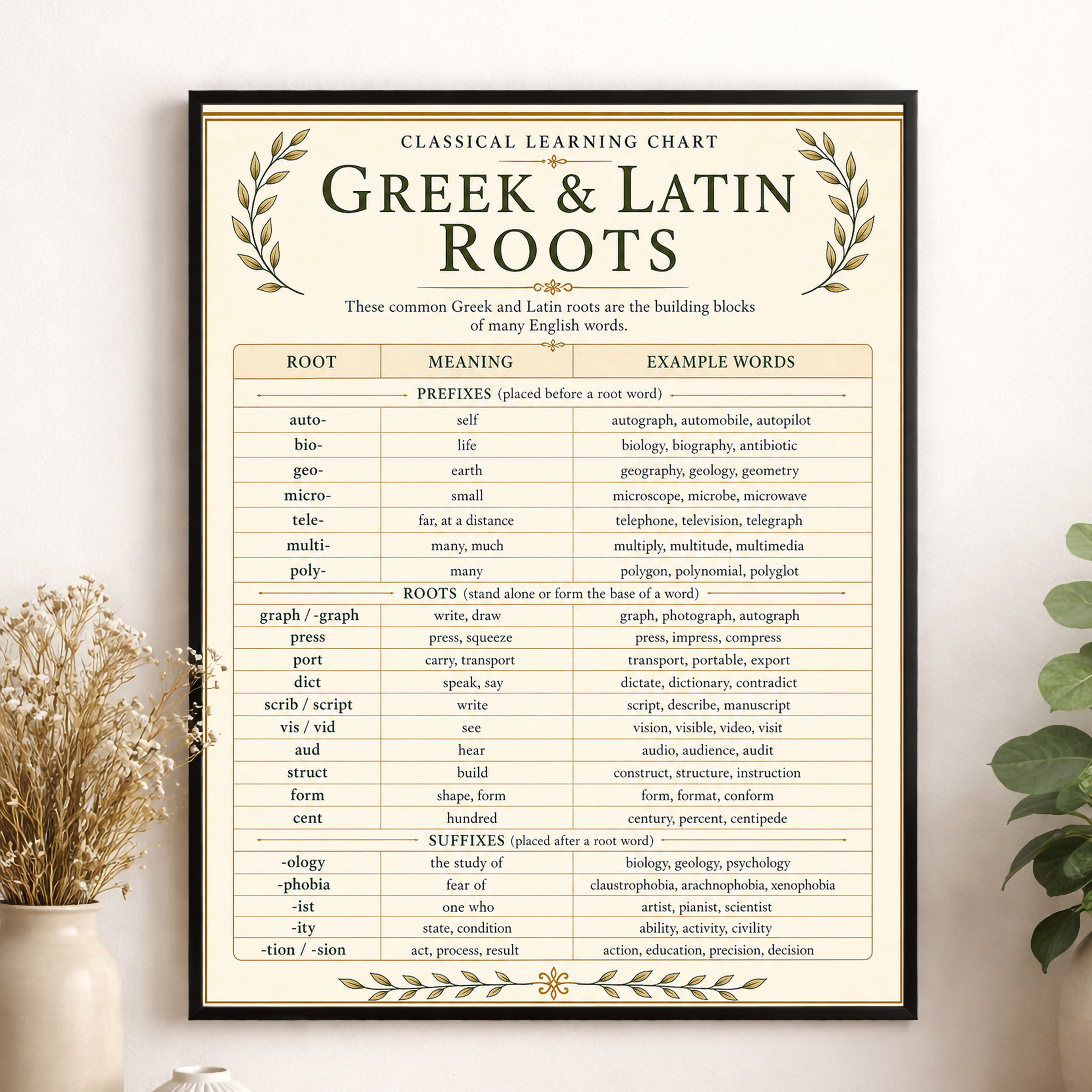 Greek & Latin Roots Educational Chart