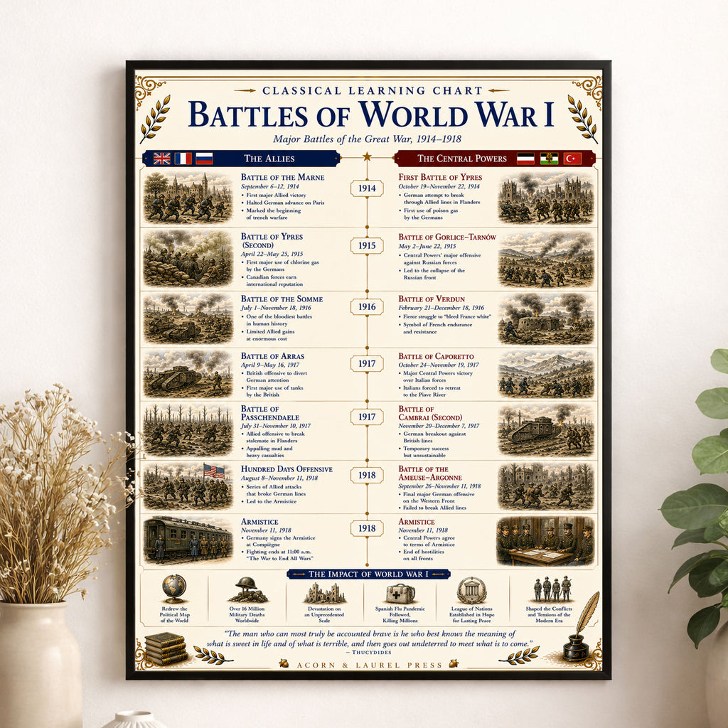 Battles of the World War 1 Educational Chart