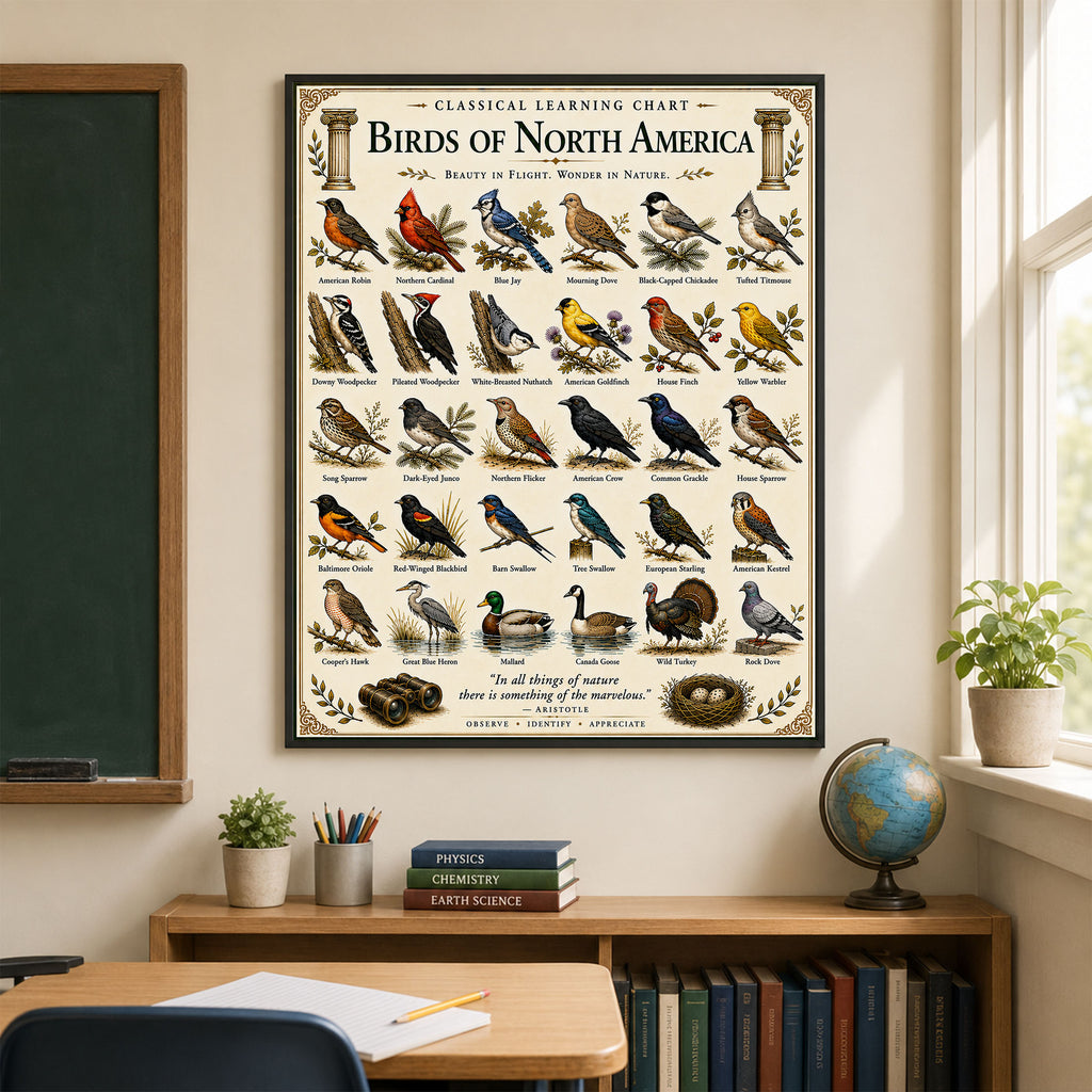 Birds of North America Educational Chart
